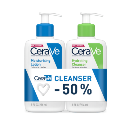 CeraVe Hidratantni losion za normalnu do suhu kožu, 236 ml + 50% POPUST CeraVe Hidratantna emulzija za čišćenje za normalnu do suhu kožu, 236 ml