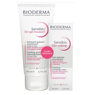 Bioderma Sensibio DS+ gel za čišćenje lica + umirujuća krema Promo pakiranje